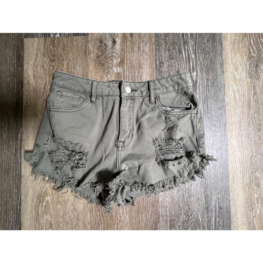 PacSun High Rise Festival Shorts Womens 25 Olive Green Distressed Denim